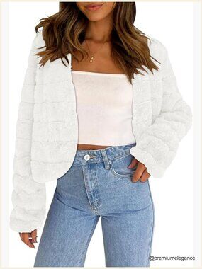 Faux Fur Cropped Jacket Long Sleeve Shaggy Warm Winter Coat